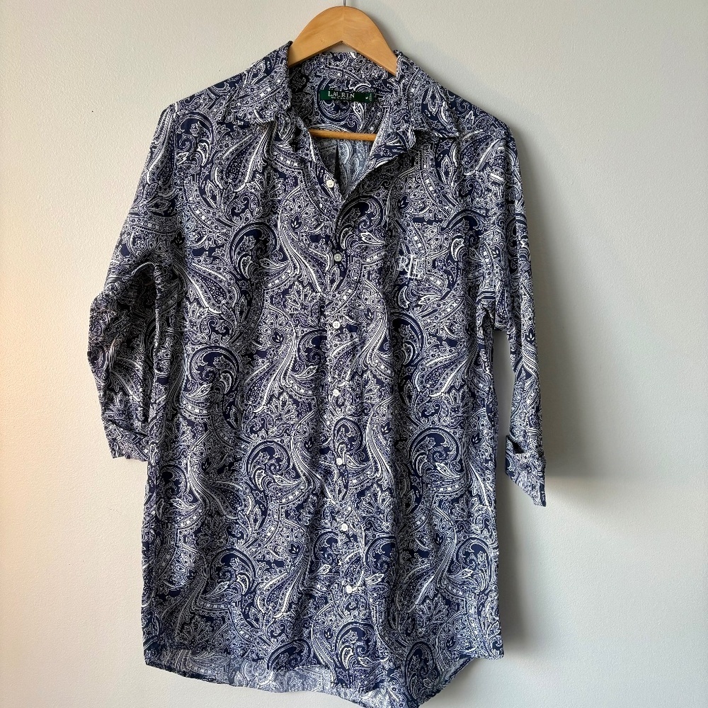 Lauren Ralph Lauren navy paisley 100% cotton nightshirt size M